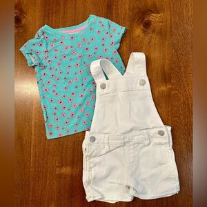 Epic Threads White Overalls with Blue Floral Tee